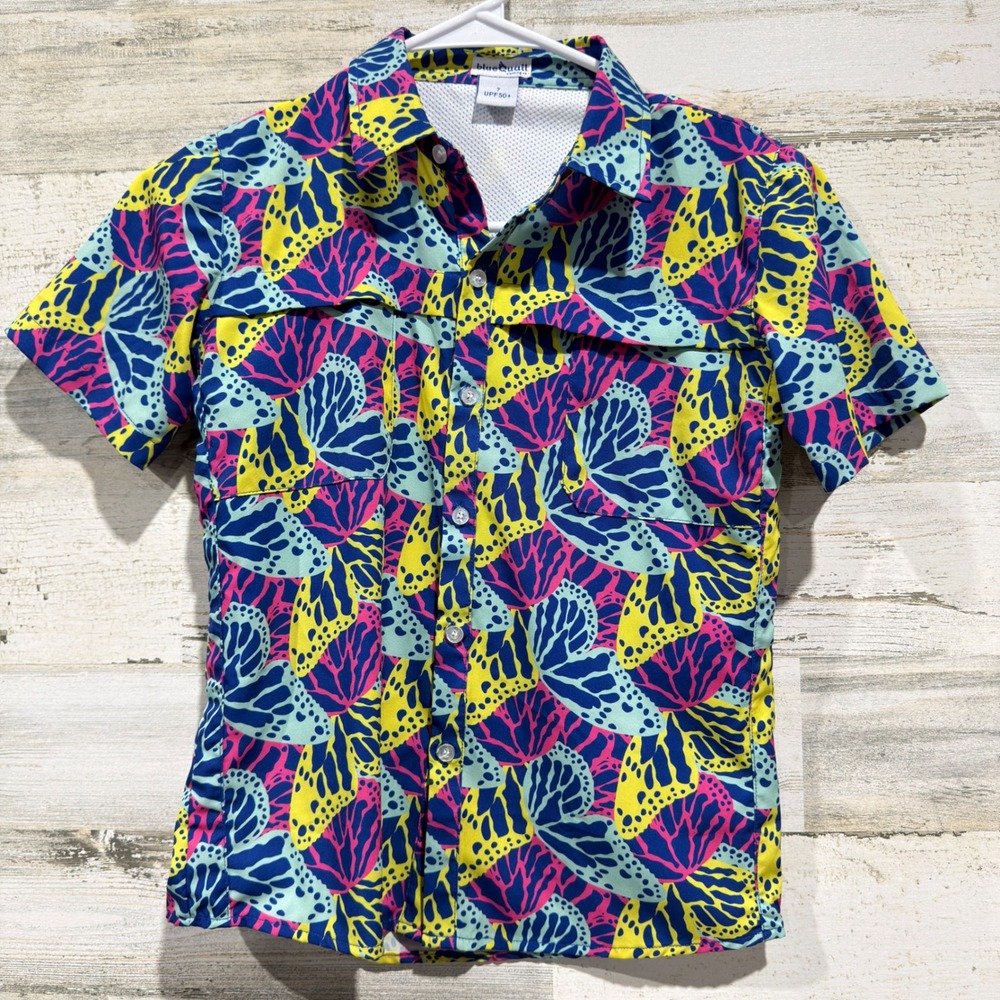 Blue Quail Butterfly Shirt Boys 7 Colorful UPF 50 Outdoor EUC